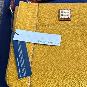 Dooney & Bourke Yellow Pebble Leather Crossbody with Brown Strap